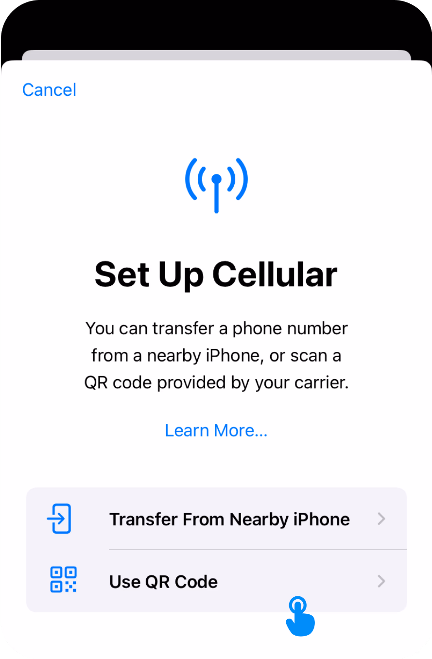 Choose Use QR Code or Enter Details Manually (if provided by your carrier).